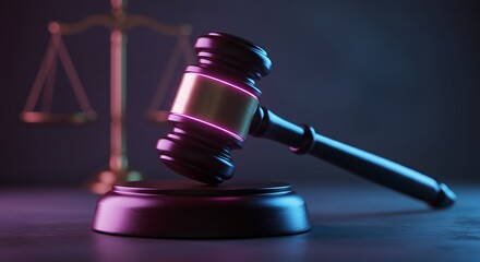 Gavel with neon glow - upholding law - for courtroom dramas or legal articles