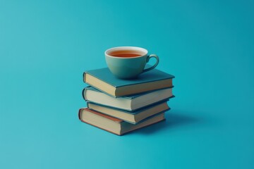 Fototapeta premium A cup of tea sits atop a stack of books
