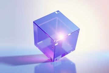 Abstract Purple Transparent Cube with Soft Lighting and Reflection