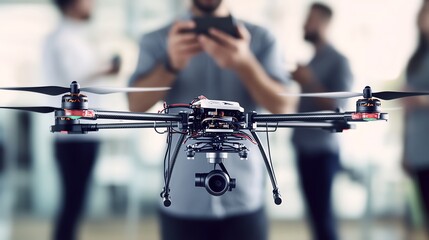 Close-up view of a drone in a tech setting.
