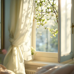 따뜻한 봄 햇살이 드리우는 창가