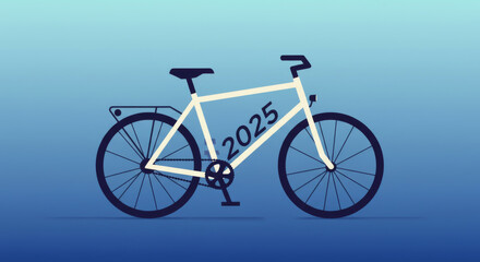Fototapeta premium Illustrated bicycle with the year two thousand twenty five overlaid