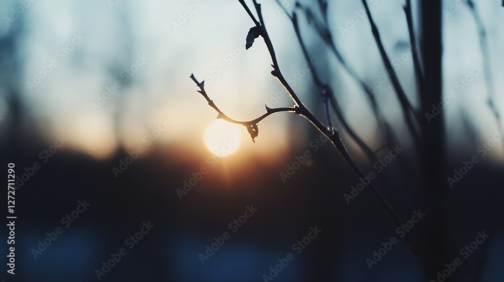 Poster silhouette of a branch against a beautiful sunset in blurred background : generative ai