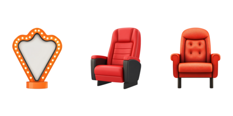 Cinema seats and sign: Three inviting cinema seats and a classic sign, symbolizing entertainment and the cinematic experience. This image conveys the anticipation of a movie night.