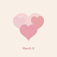 illustration of heart shapes in soft pastel colors, ideal for postcards celebrating March 8, symbolizing love and femininity
