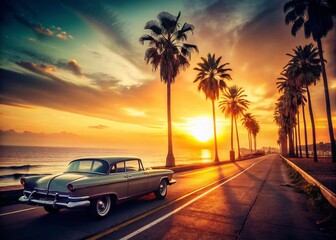 Vintage Malibu Road California Coastline Sunset Ocean View