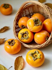 persimmon fruit in a basket