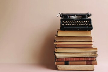 Vintage typewriter resting on a stack of aged books