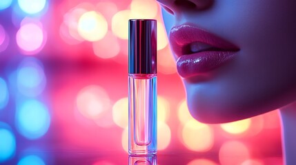 Woman's lips, lip gloss, neon lights, beauty, cosmetics