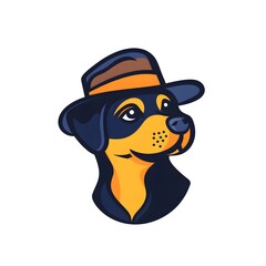Naklejka premium a cartoon dog wearing a fedora. The dog has a friendly expression and is facing forward