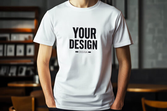 Your design on simple white t shirt, perfect for showcasing creativity and style. Ideal for casual wear or promotional events