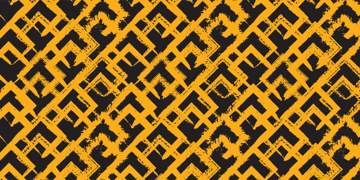 Yellow hexagon shapes seamless pattern. Hand drawn geometric texture with rough grunge honeycomb. eps10.