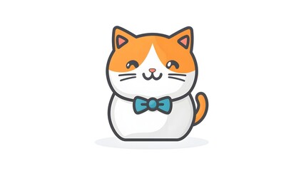 a cute cartoon cat with a bow tie, full of charm, radiating warmth and friendliness, and ready to bring joy. This friendly cat illustration will make your audience smile!