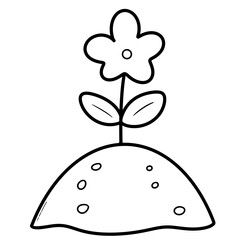 Hand-Drawn Spring Flower on Soil Line Art Illustration
