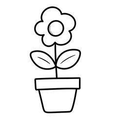 Hand-Drawn Blooming Flower Pot Spring Line Art Illustration