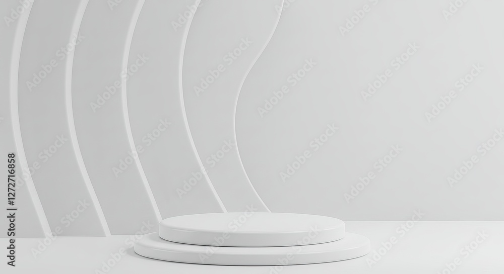 Poster minimalist white podium display with curved abstract background for product presentation