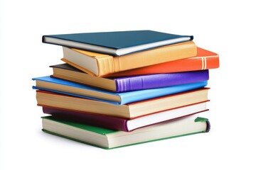 Stack of colorful hardcover books sitting on a white surface