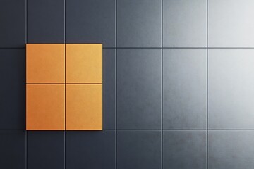 Golden Square Panel Against Dark Tiles Soft Light. AI Generated