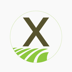 Farming and Agriculture Logo On Letter X Concept For Bakery, Bread, Cake, Cafe, Pastry Symbol