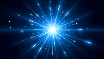 Naklejka premium A vivid blue energy flare with a glowing core, emitting sharp radial beams and subtle halo effects on a deep black background. Ideal for futuristic designs, sci-fi themes, and digital overlays.