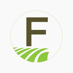 Farming and Agriculture Logo On Letter F Concept For Bakery, Bread, Cake, Cafe, Pastry Symbol