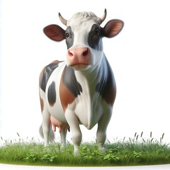 cow on grass,Realistic black and white cow illustration, dairy farm animal standing in a grassy field, isolated on a white background,