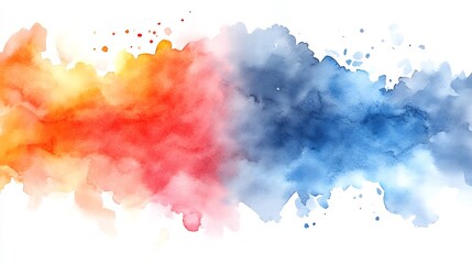 Obraz premium Vibrant watercolor wash blends warm oranges and cool blues seamlessly. AI Generated