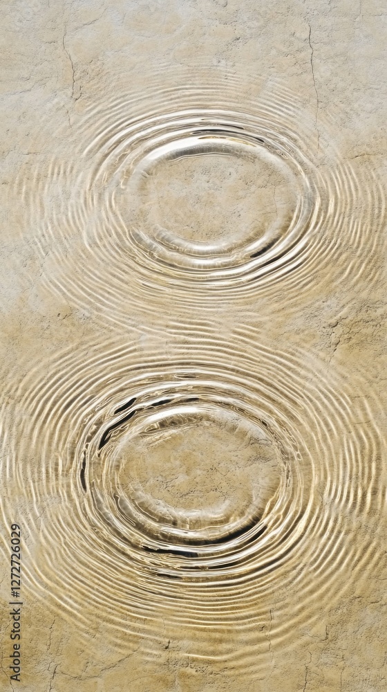 Poster soft, circular ripples emanate from a central point on a serene beige surface, creating a visual sym