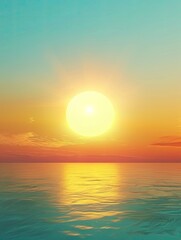 Serene seascape showcasing a radiant sun setting over tranquil waters