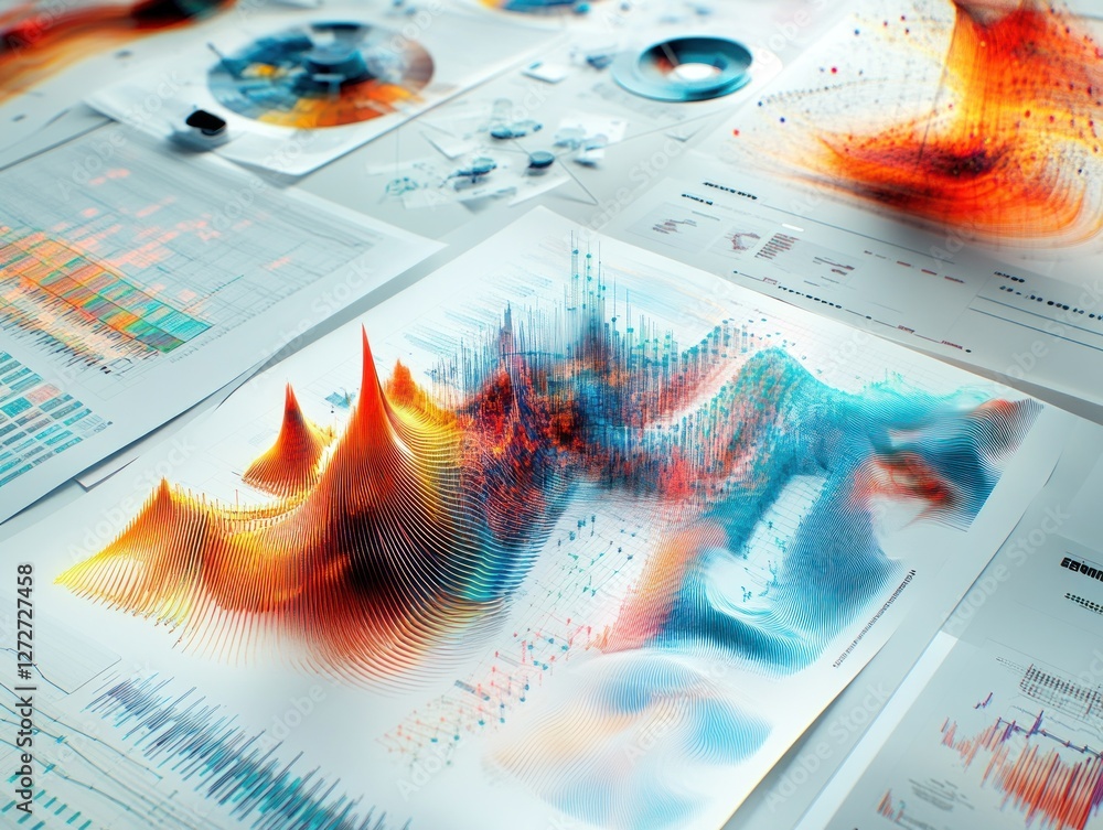 Aufkleber vibrant data visualizations displayed on a table, showcasing insights and trends