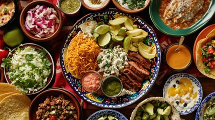 A vibrant spread of Mexican dishes and ingredients for sharing.