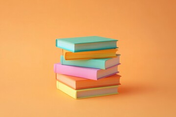 Fototapeta premium Colorful stack of books placed against an orange background