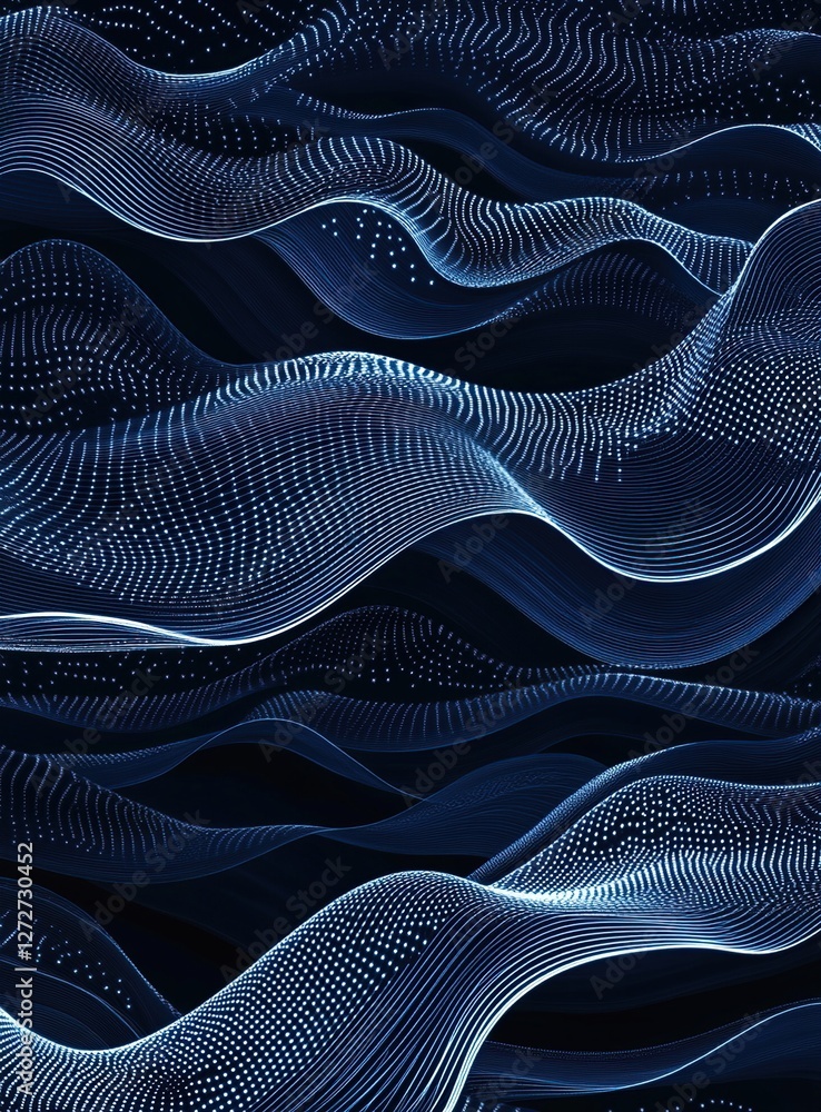 Poster abstract blue wave: digital particle flow, dynamic lines, glowing energy, seamless loop, futuristic 