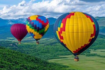 Obraz premium A hot air balloon festival, with colorful balloons floating over rolling hills