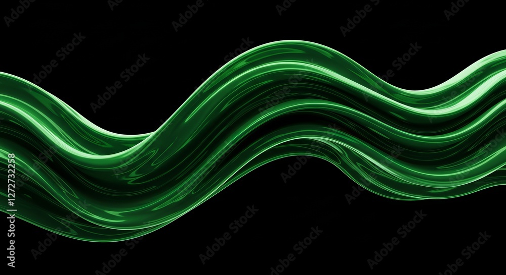 Poster dynamic green abstract wave on black background for modern design concepts