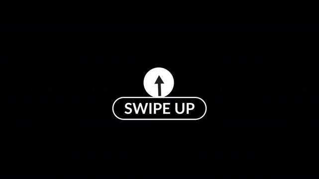simple arrow swipe up animation, swipe arrow up direction on black background, swipe arrow icon animated with alpha channel.