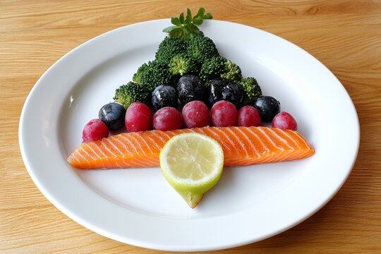 A plate of food arranged in the shape of a pyramid, visually representing the food hierarchy