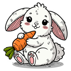 cute rabbit with carrot, cute bunny illustration