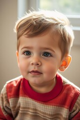 Fototapeta premium Charming Portrait of a Young Boy with Light Hair in a Cozy Setting
