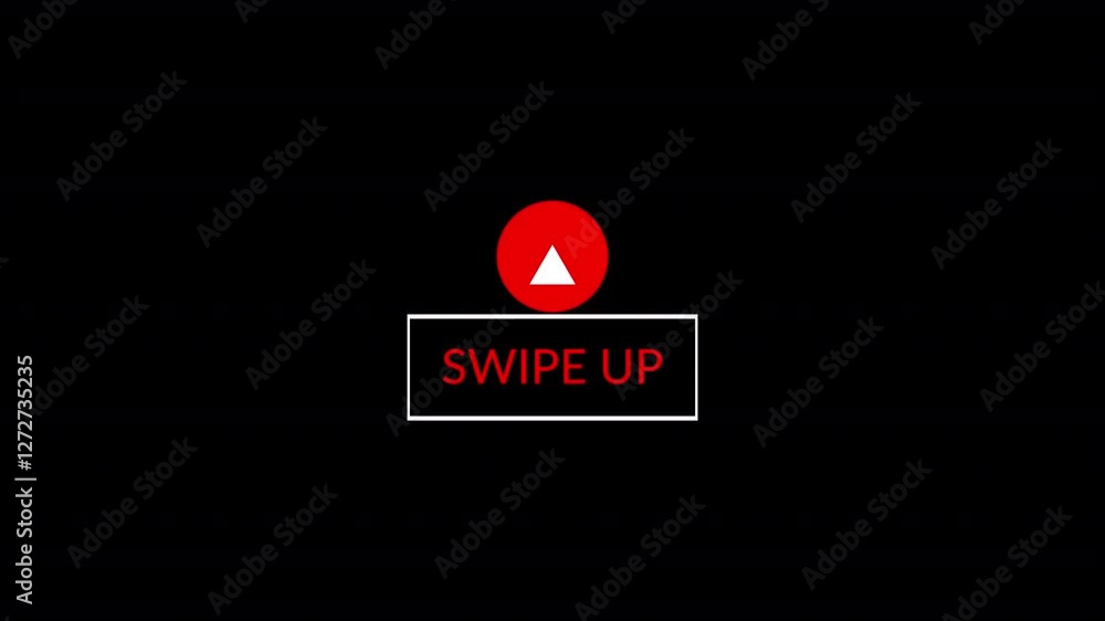 Poster swipe up arrow icon animation, simple up direction swipe arrow on black background.