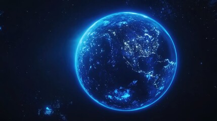 Fototapeta premium A holographic earth glowing in blue, showcasing interconnected health insurance access across continents.