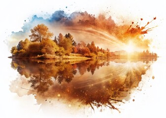 Naklejka premium Wide Angle Brown Watercolor Splash Double Exposure Stock Photo - Abstract Art Background