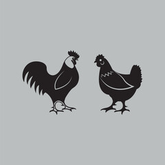 Rooster and Hen Silhouettes