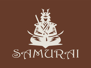 Samurai Zen logo with meditation holding swords, samurai katana sword vector design and samurai zen traditional japanese martial art vector design