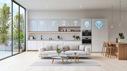 Transforming the modern home smart connected house with iot icons in a contemporary kitchen environment