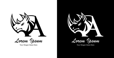 rhinoceros head logo design combined with the letter A