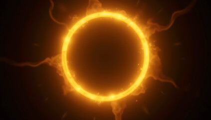 Obraz premium A luminous golden halo with soft, circular gradients and warm radiant beams, creating an elegant glow against a black background. Ideal for luxury designs and mystical effects.