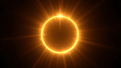 Naklejka premium A luminous golden halo with soft, circular gradients and warm radiant beams, creating an elegant glow against a black background. Ideal for luxury designs and mystical effects.