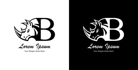 rhinoceros head logo design combined with the letter B © Yohanes