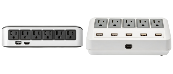 Power strip with USB charging ports isolated with transparent background